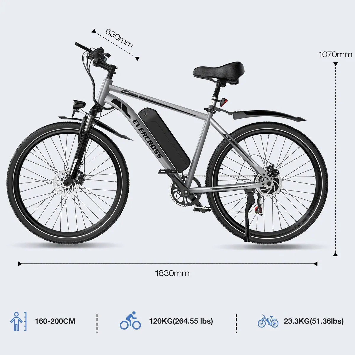 EVERCROSS TECH EK15 E-Bike Cityrad, 250W Motor, 36V 13Ah Akku, 27,5 Zoll 2