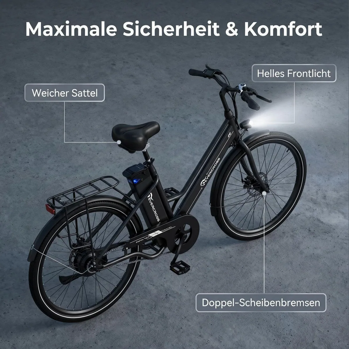 EVERCROSS TECH EK8 E-Bike, 26 Zoll, 36V 15,6Ah Lithiumbatterie, bis 90 km Reichweite 3