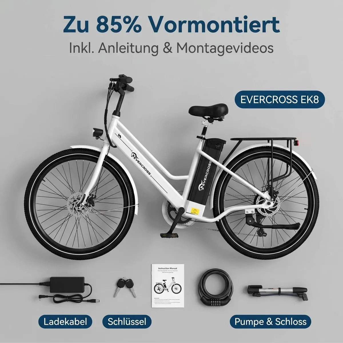 EVERCROSS TECH EK8 E-Bike, 26 Zoll, 36V 15,6Ah Lithiumbatterie, bis 90 km Reichweite 4