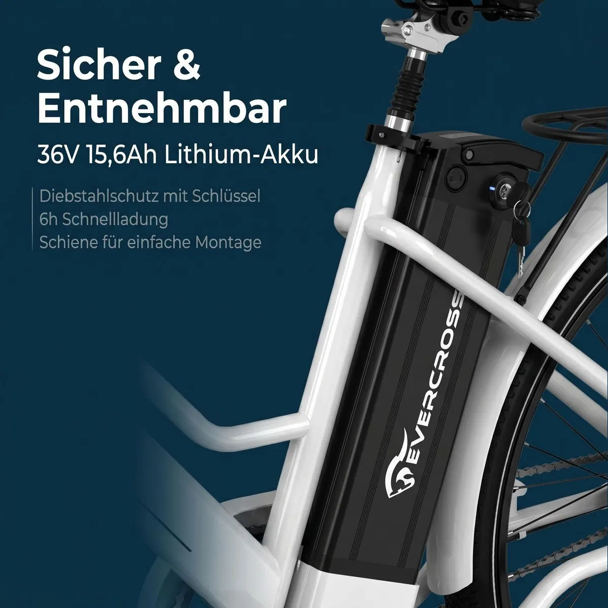 EVERCROSS TECH EK8 E-Bike, 26 Zoll, 36V 15,6Ah Lithiumbatterie, bis 90 km Reichweite 5