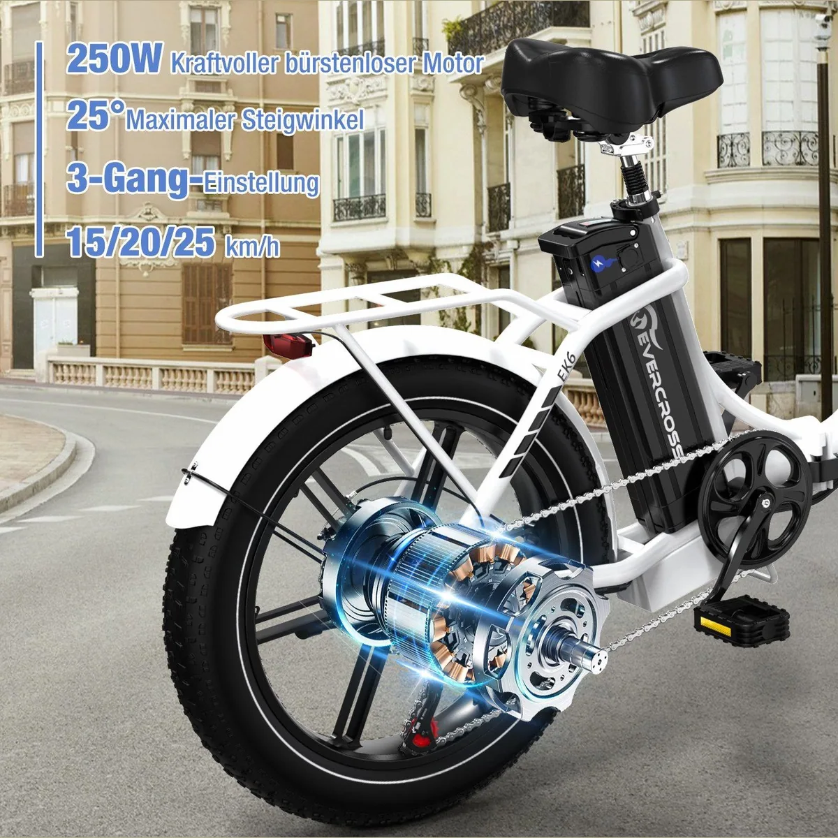 EVERCROSS TECH E-Bike 20×4.0 Fatbike, 7-Gang Shimano, 48V 18Ah Akku, 130km Reichweite 2