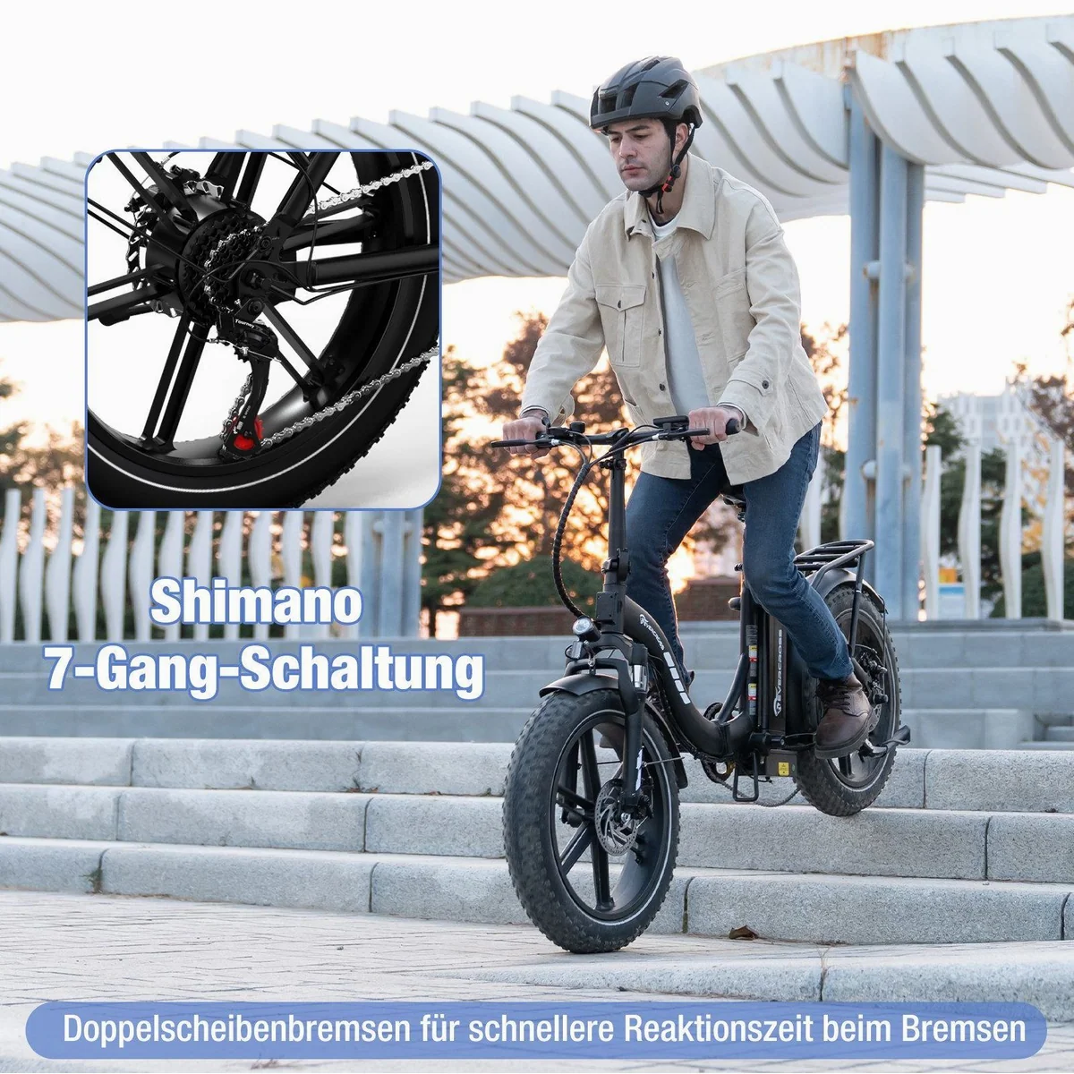 EVERCROSS TECH E-Bike 20×4.0 Fatbike, 7-Gang Shimano, 48V 18Ah Akku, 130km Reichweite 3