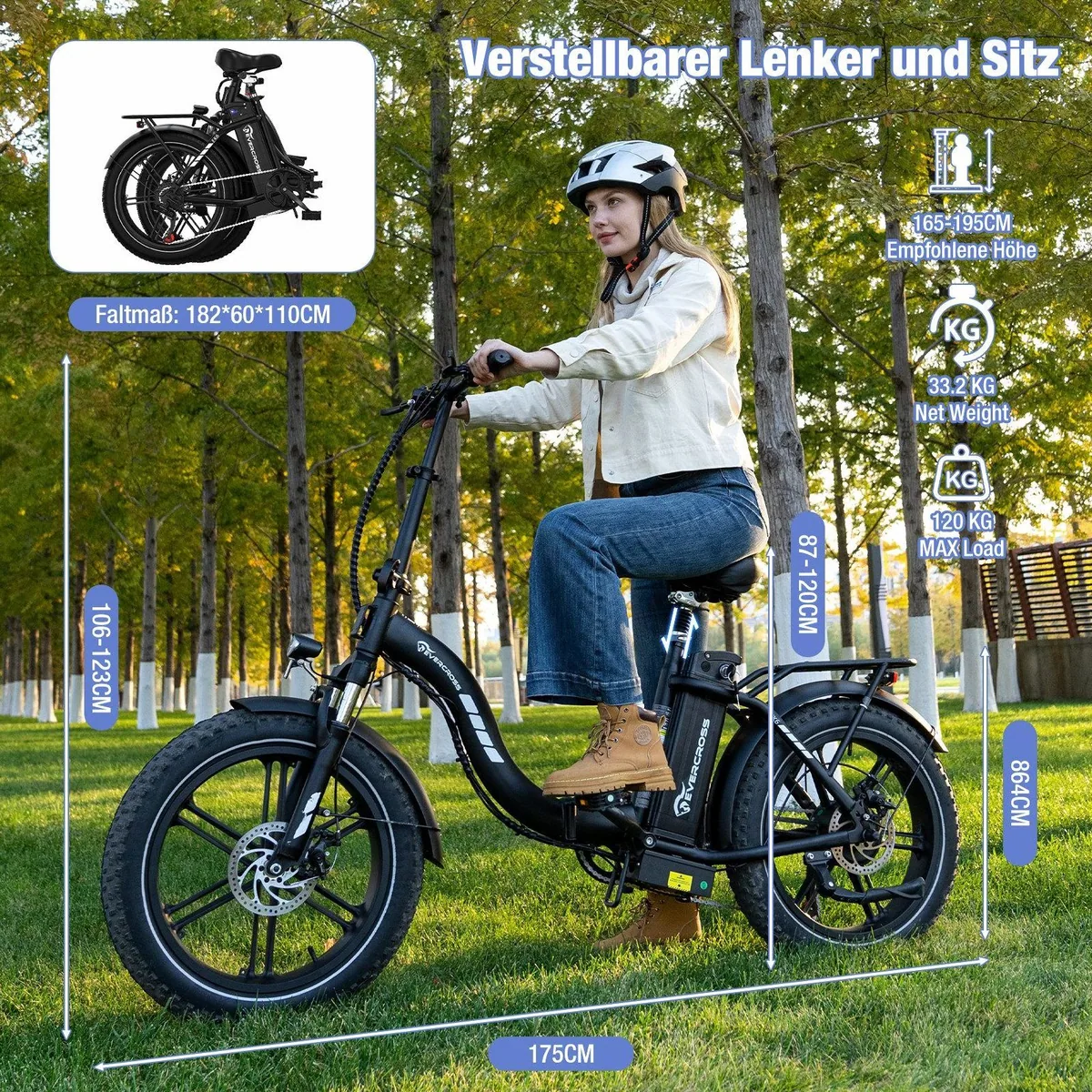 EVERCROSS TECH E-Bike 20×4.0 Fatbike, 7-Gang Shimano, 48V 18Ah Akku, 130km Reichweite 5