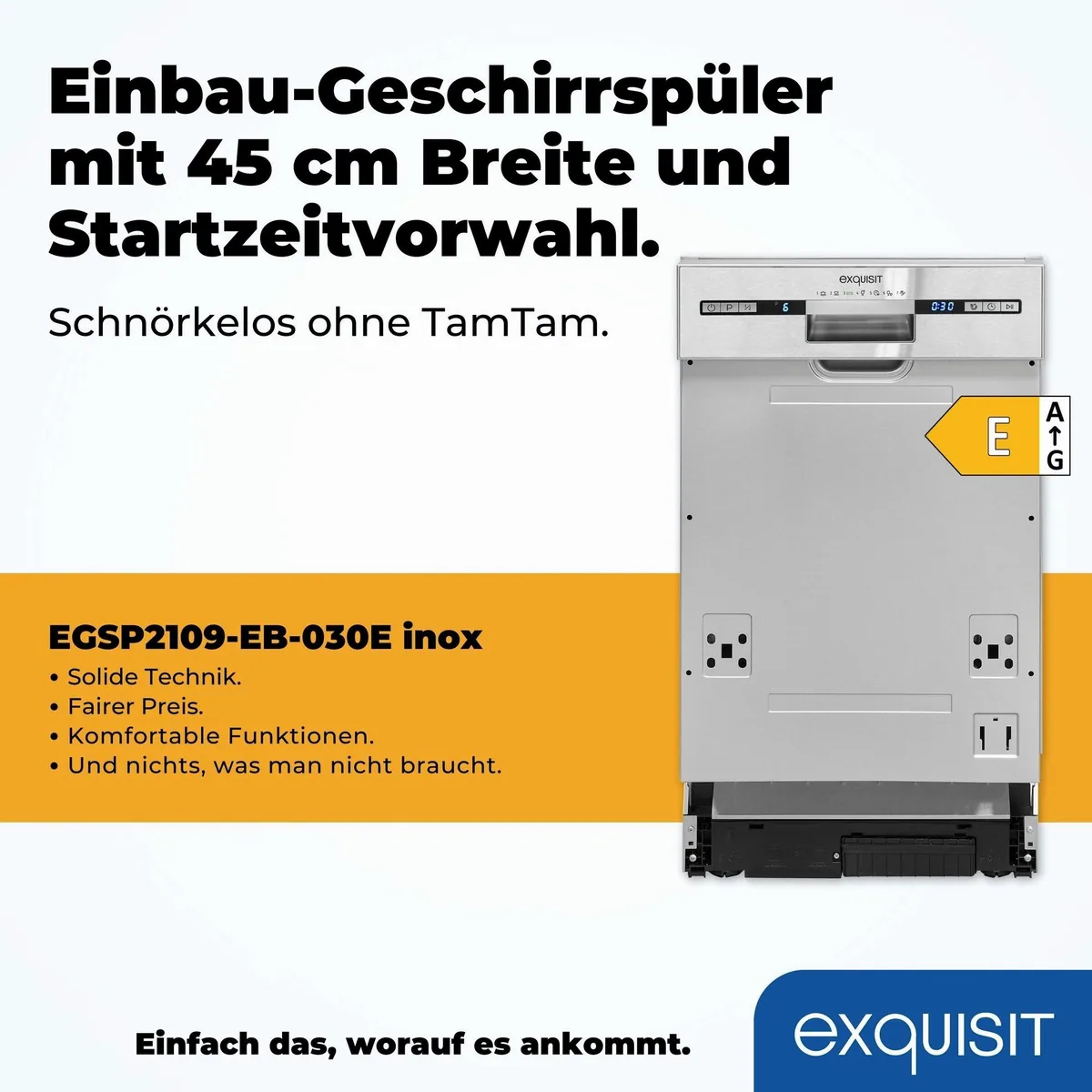 exquisit EGSP2109-EB-030E Geschirrspüler, 9 Maßgedecke, kompakt und teilintegrierbar 5