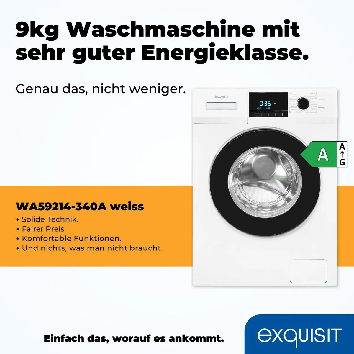 exquisit WA59214-340A Waschmaschine, 9 kg, 1400 U/min, Knitterschutz, Energieeffizienz A 2