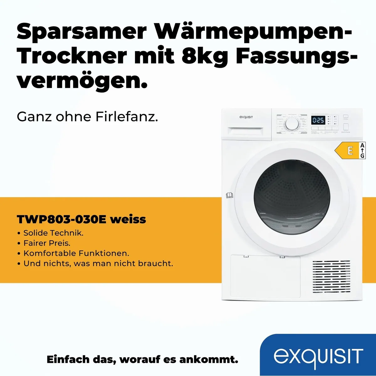 exquisit TWP803-030 Wärmepumpentrockner, 8 kg Fassungsvermögen, energieeffizient 3