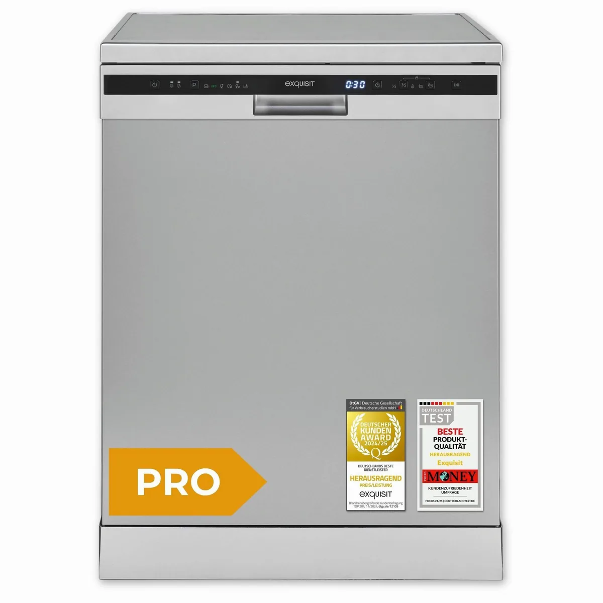 exquisit GSP56314-030C Standgeschirrspüler, 14 Maßgedecke, automatische Türöffnung, höhenverstellbarer Oberkorb