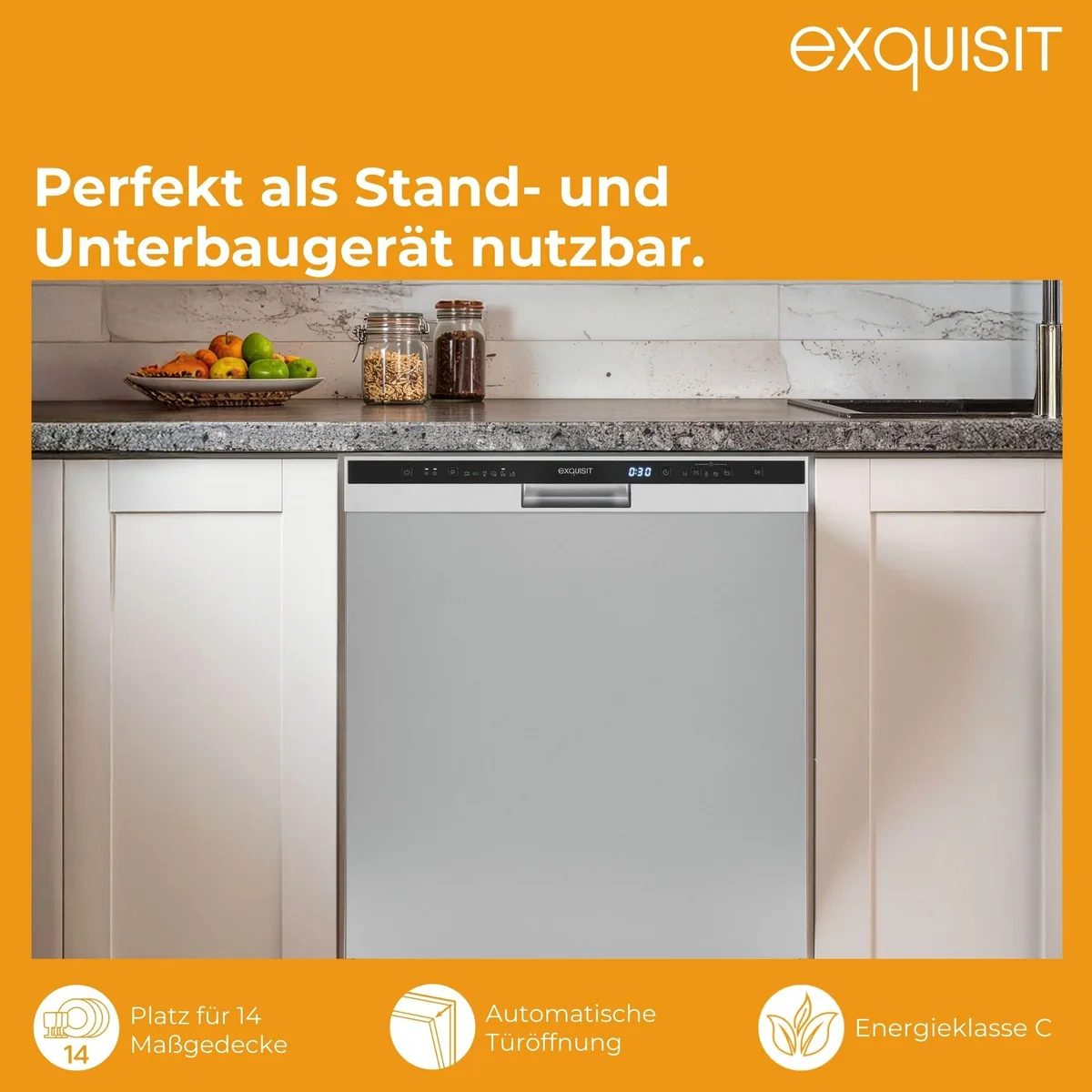 exquisit GSP56314-030C Standgeschirrspüler, 14 Maßgedecke, automatische Türöffnung, höhenverstellbarer Oberkorb 3