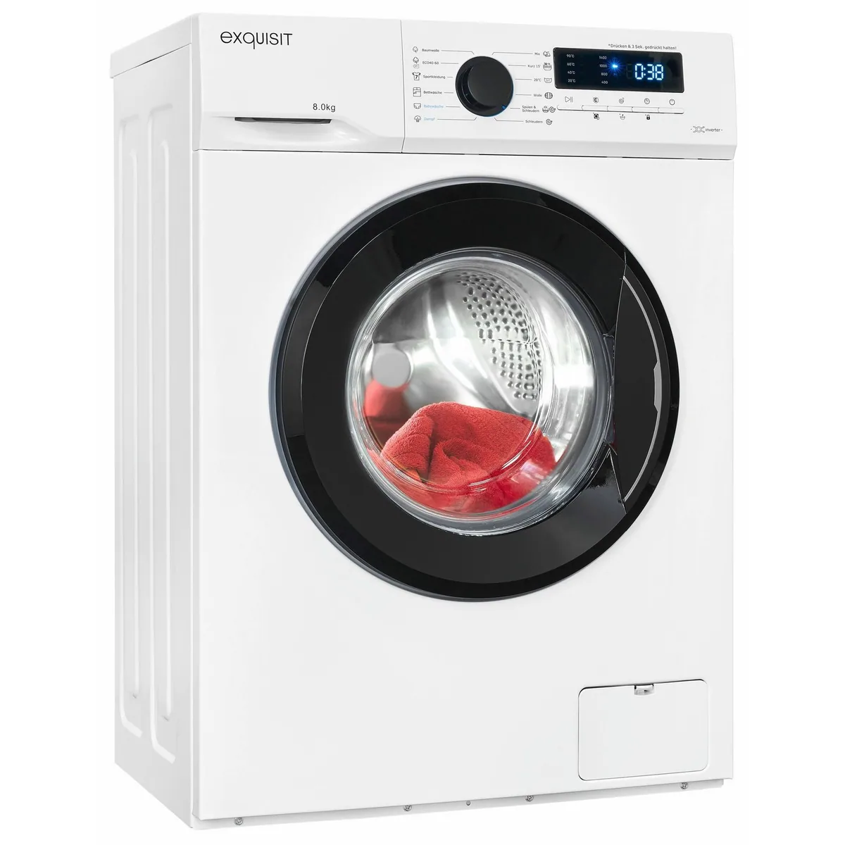 exquisit Waschmaschine WA8014-020A, 8 kg, 1400 U/min, Trommelreinigung