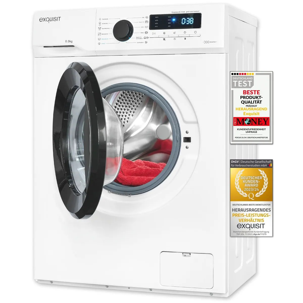 exquisit Waschmaschine WA8014-020A, 8 kg, 1400 U/min, Trommelreinigung 4