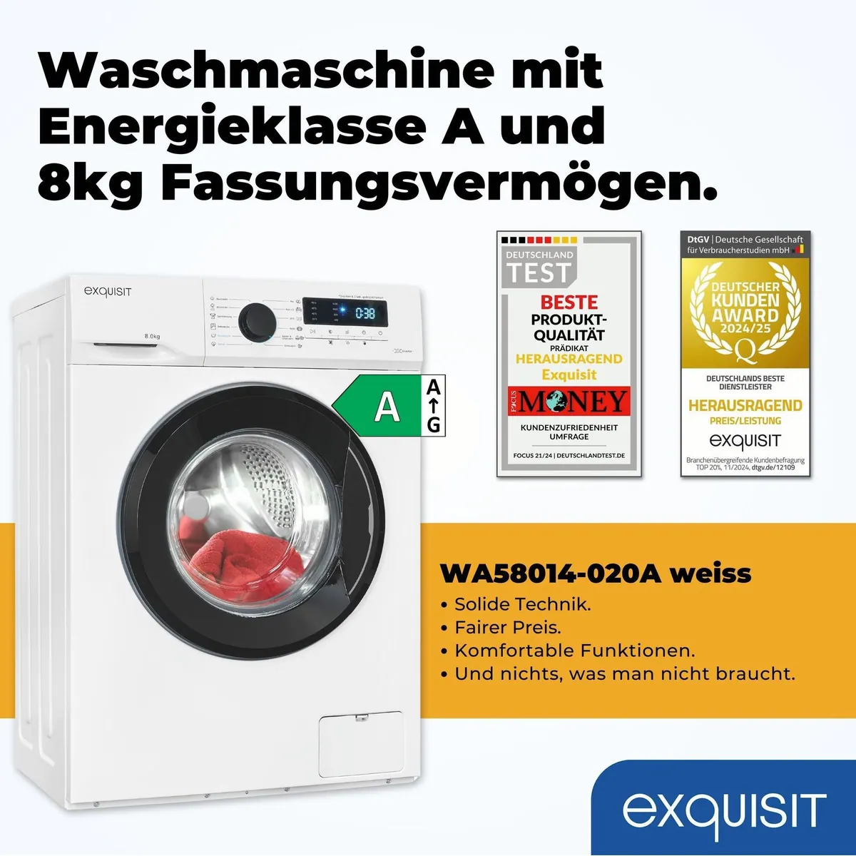 exquisit WA58014-020A Waschmaschine, 8 kg, 1400 U/min, 13 Programme 2