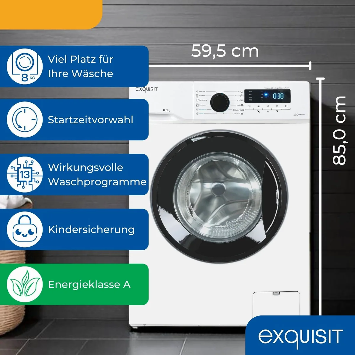exquisit WA58014-020A Waschmaschine, 8 kg, 1400 U/min, 13 Programme 3