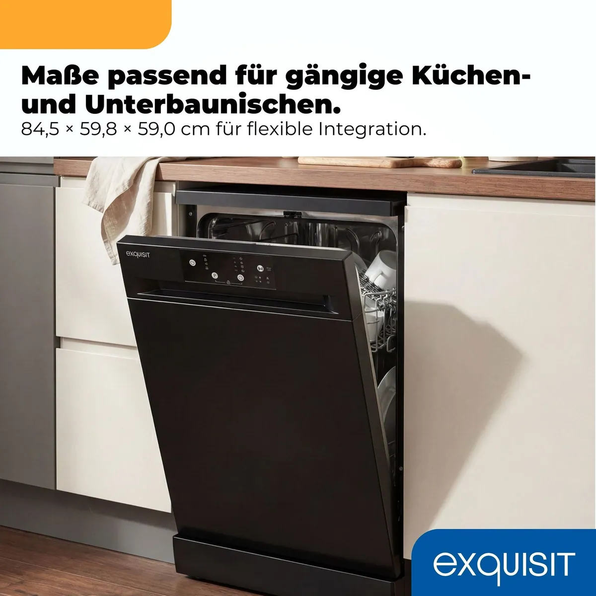 exquisit GSP9114-450D Standgeschirrspüler, 14 Maßgedecke, Edelstahl Innenbehälter, 49 dB 3
