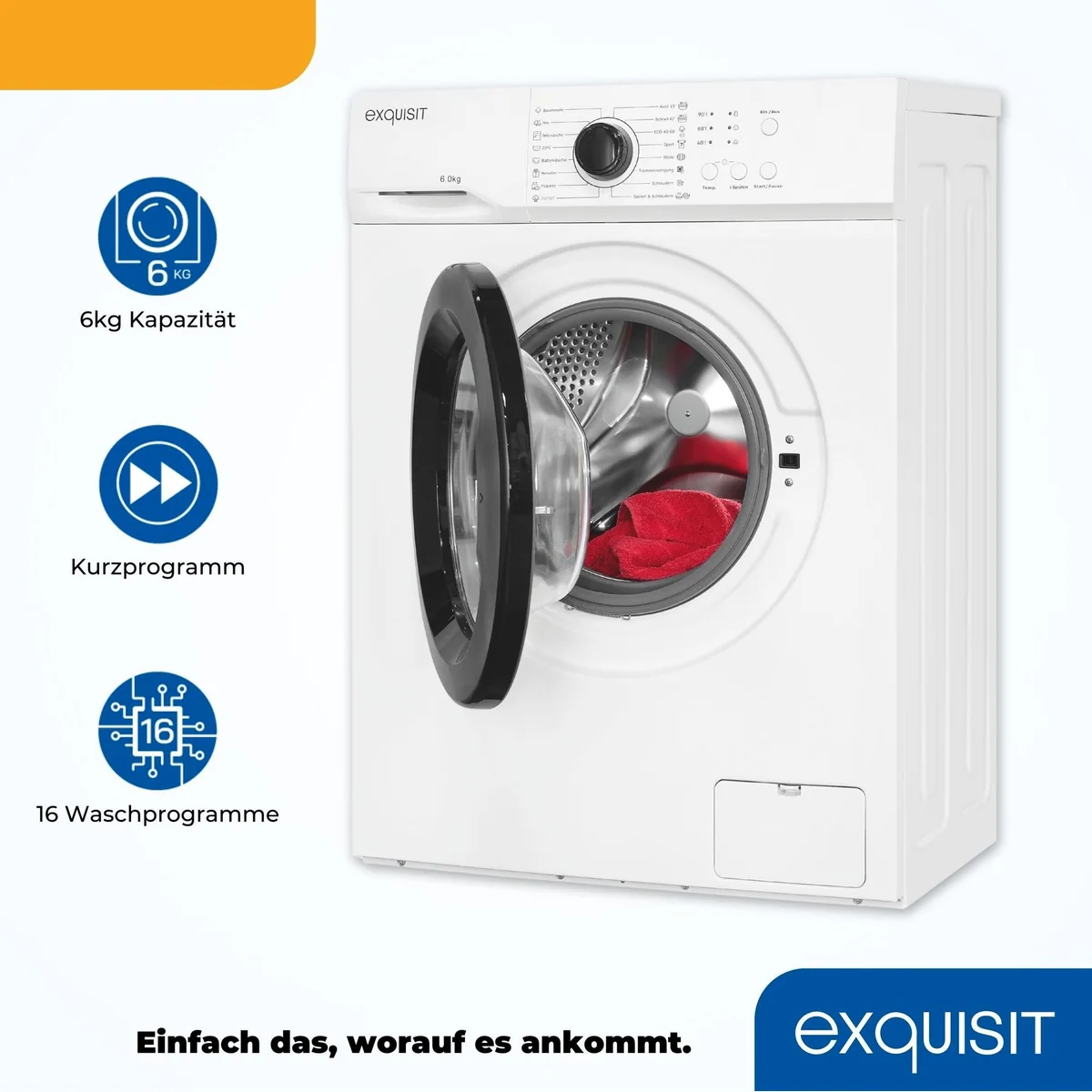 exquisit Waschmaschine WA6110-021A, 6 kg, 16 Programme, Energieeffizienzklasse A 2