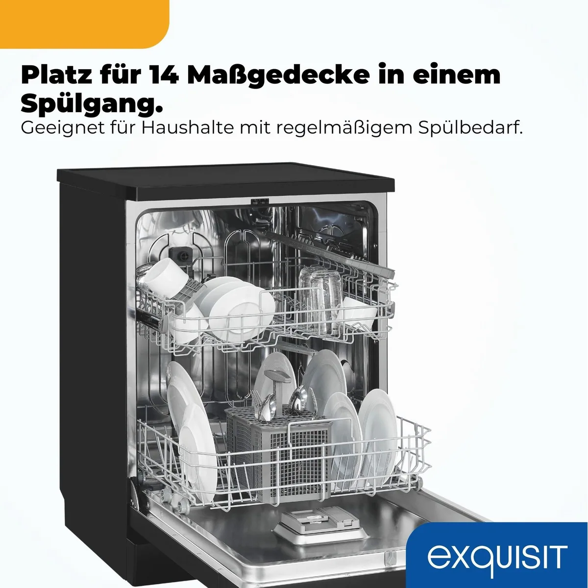 exquisit GSP9114-451D Standgeschirrspüler, 14 Maßgedecke, flüsterleise 49 dB 3