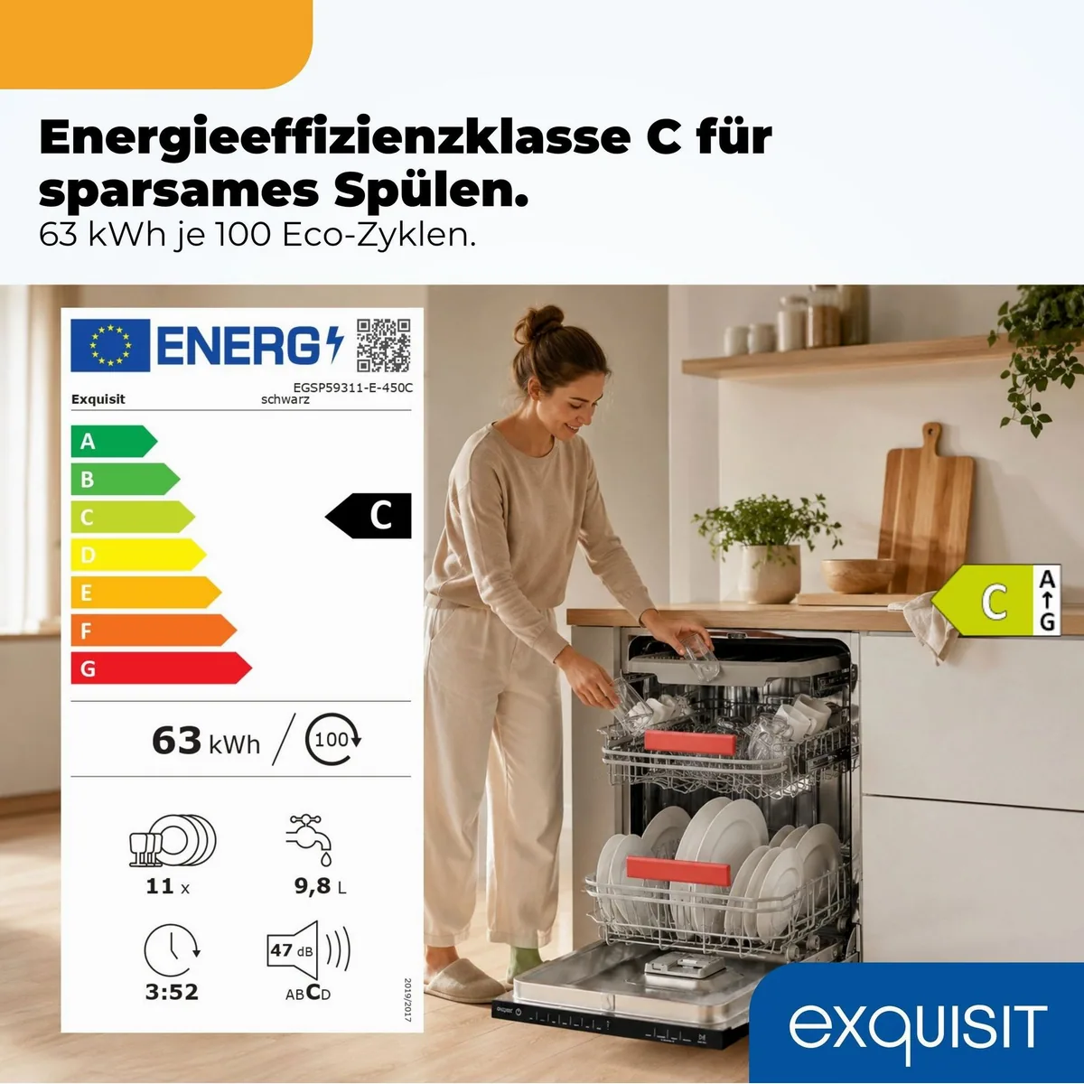 exquisit EGSP59311-E-450C Geschirrspüler, 9,8 l, 11 Maßgedecke, LED-Anzeige 2