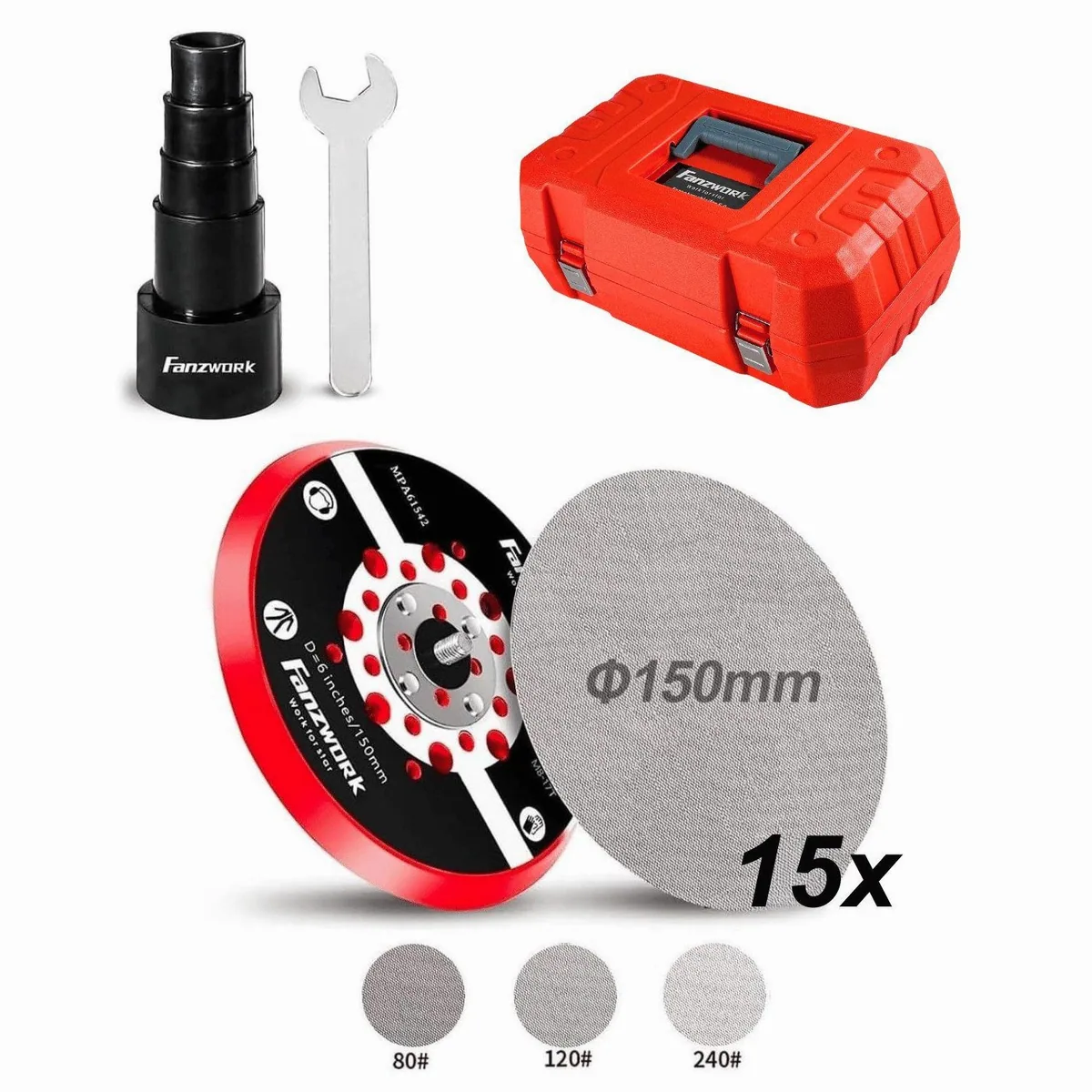 Fanzwork Exzenterschleifer 350W, bürstenloser Motor, 150mm Schleifteller, vibrationsarm 5