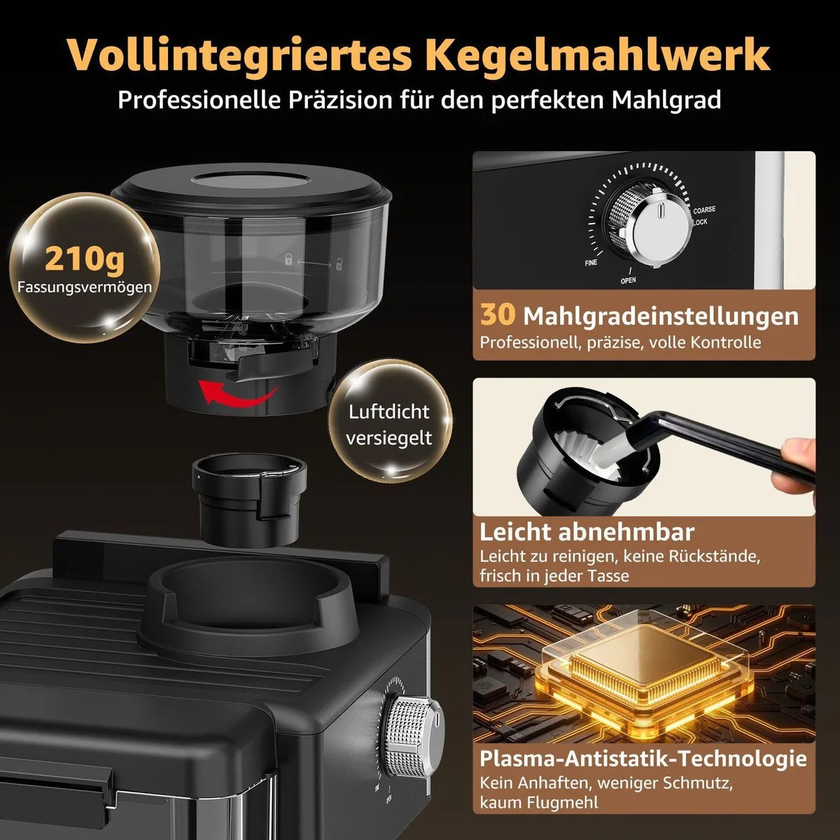 FATABETA Siebträgermaschine, 20 Bar, Dual-Pump-Heizsystem, 30 Mahlgrade, Touchdisplay 5