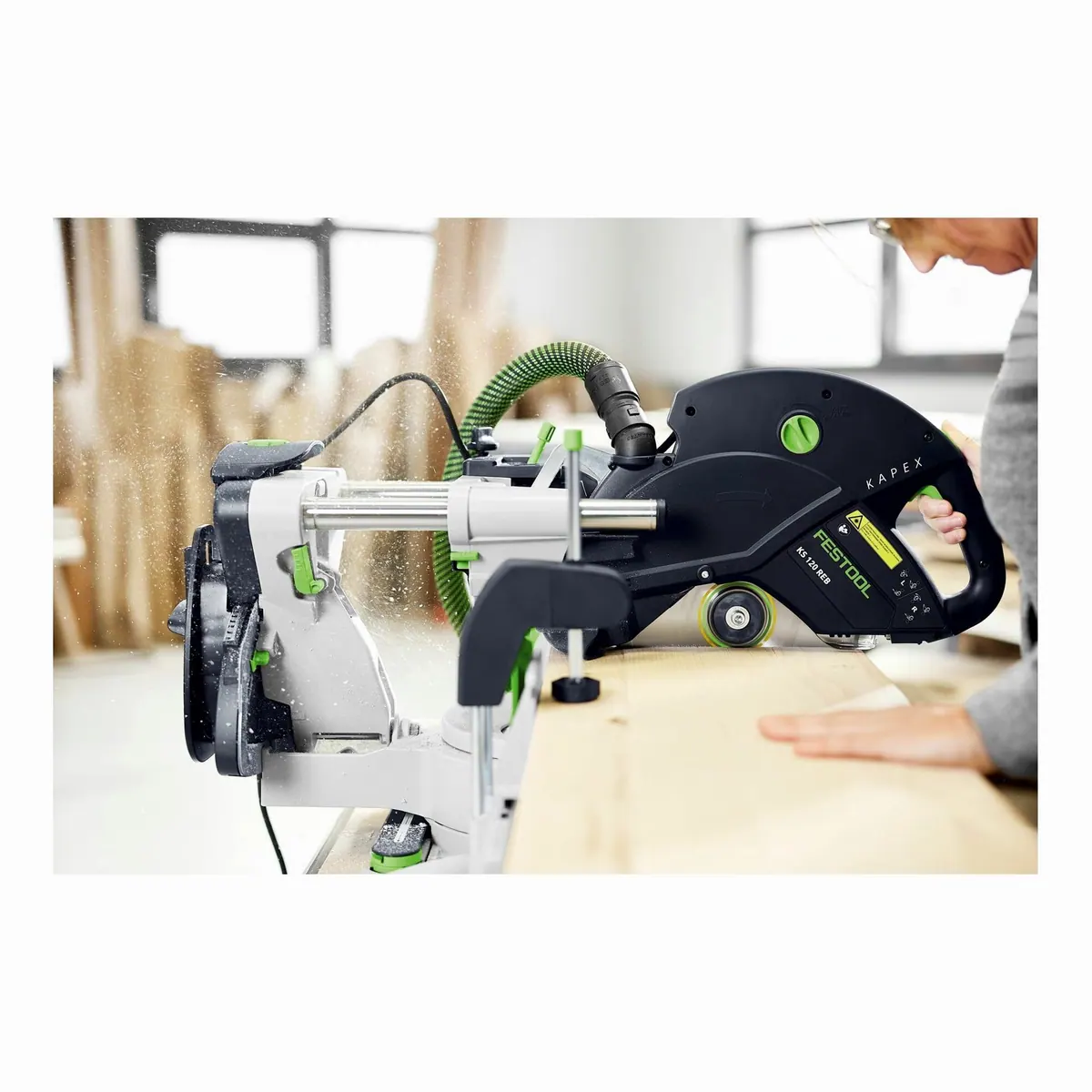 FESTOOL Kapp-Zugsäge KS 120 REB KAPEX, präzise Schnitte, Doppelsäulenführung, integrierter Doppellinienlaser 4