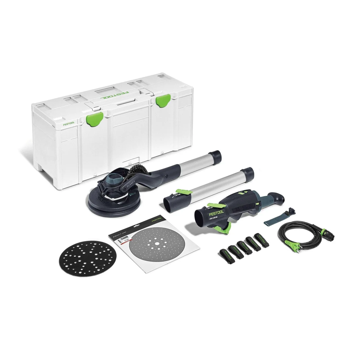 FESTOOL PLANEX LHS 2 225 EQI-Plus, integriertes LED-Licht, ergonomischer T-Griff, variable Arbeitslänge