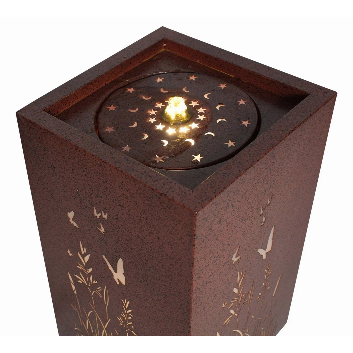 Frank Flechtwaren Gartenbrunnen Blumenwiese, rustikales Design mit LED-Beleuchtung