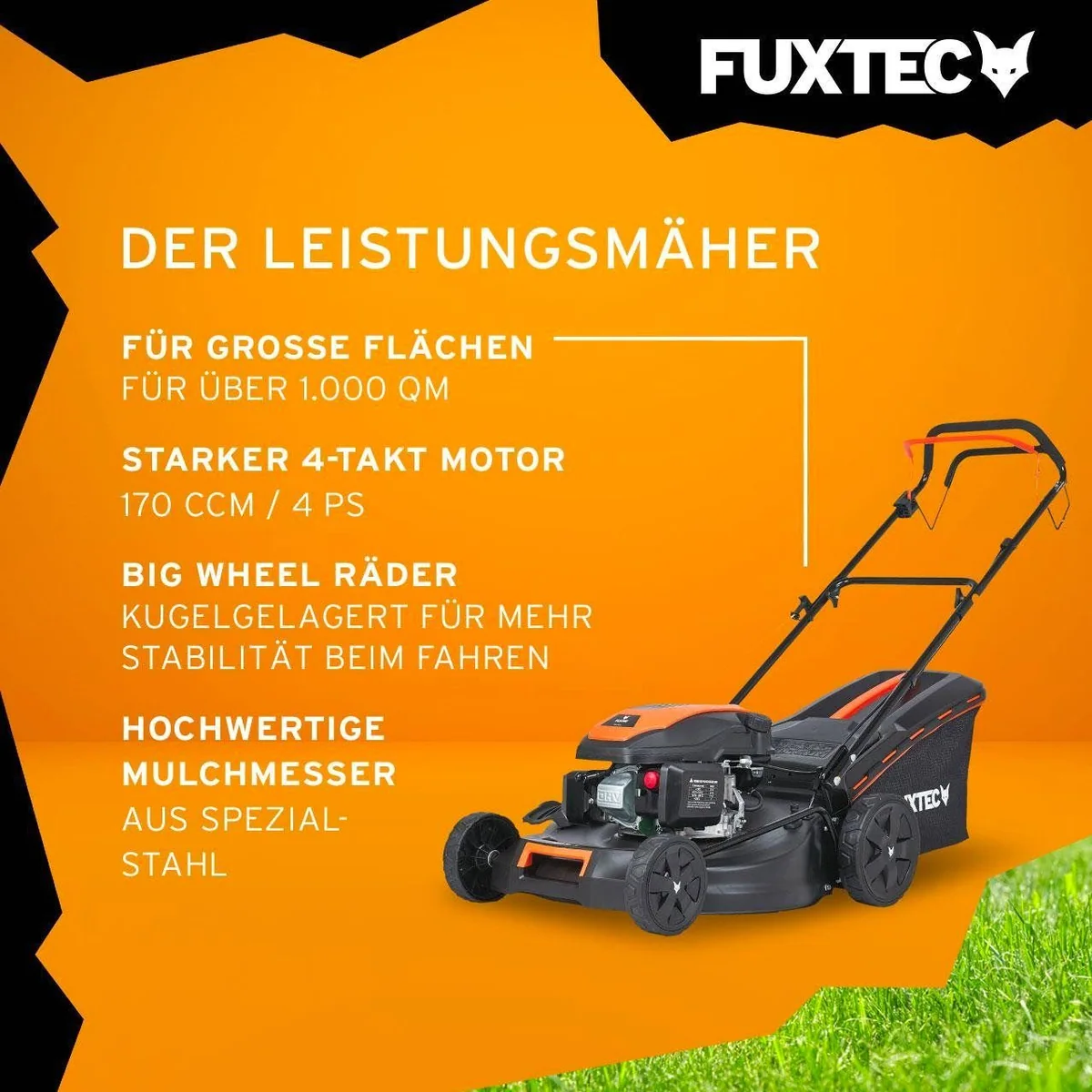 FUXTEC FX-RM5170 Benzinrasenmäher, 51 cm Schnittbreite, 4in1, EasyClean, 4 PS 3