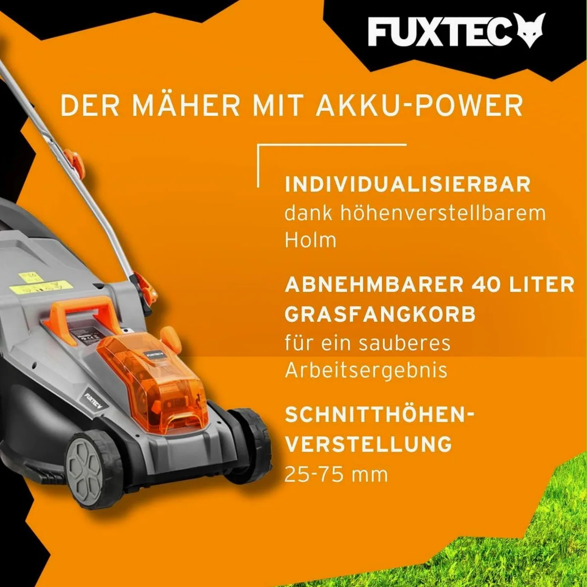 FUXTEC Akkurasenmäher FX-E2RM37SET, 37 cm Schnittbreite, E-Start, 40 L Fangkorb 5