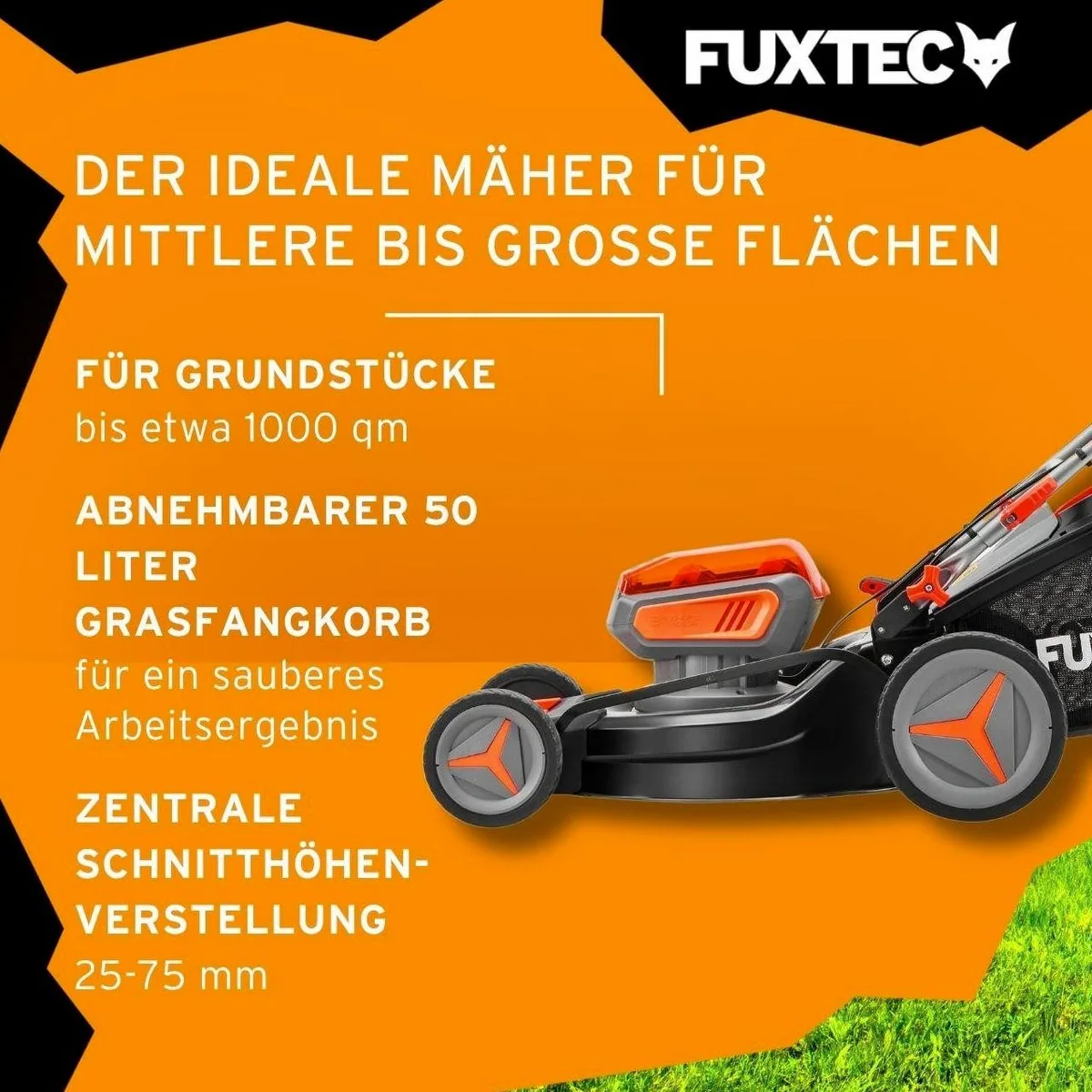 FUXTEC Akkurasenmäher FX-E2RM46SET, 46 cm Schnittbreite, 50L Fangkorb, 2x 20V Akku 5