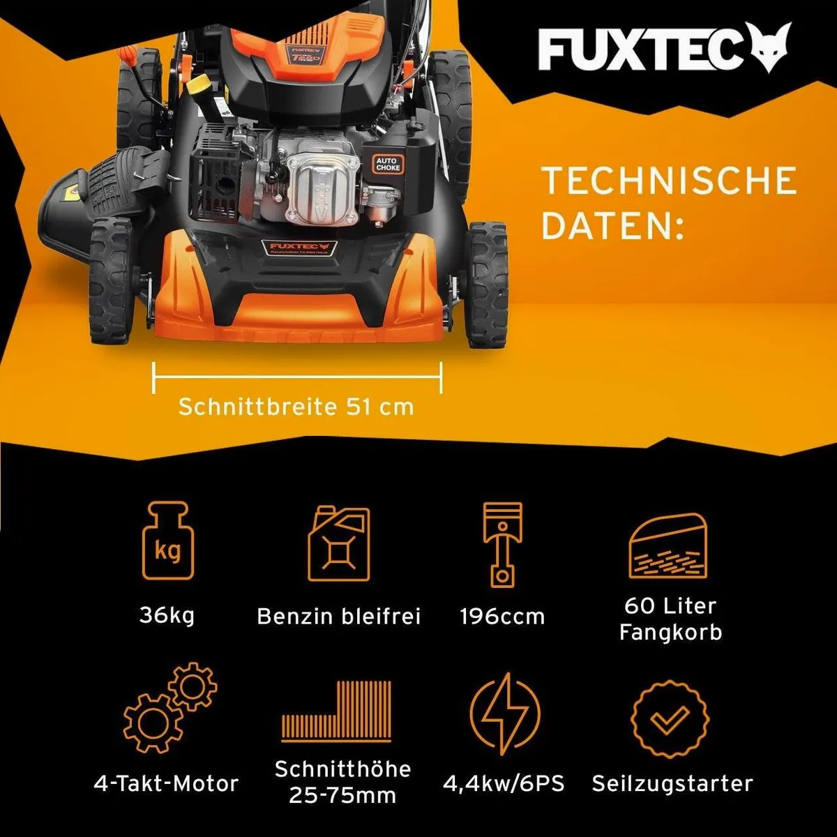 FUXTEC FX-RM5196PROSL Benzinrasenmäher, 50,1 cm Schnittbreite, 4in1-Funktion 4