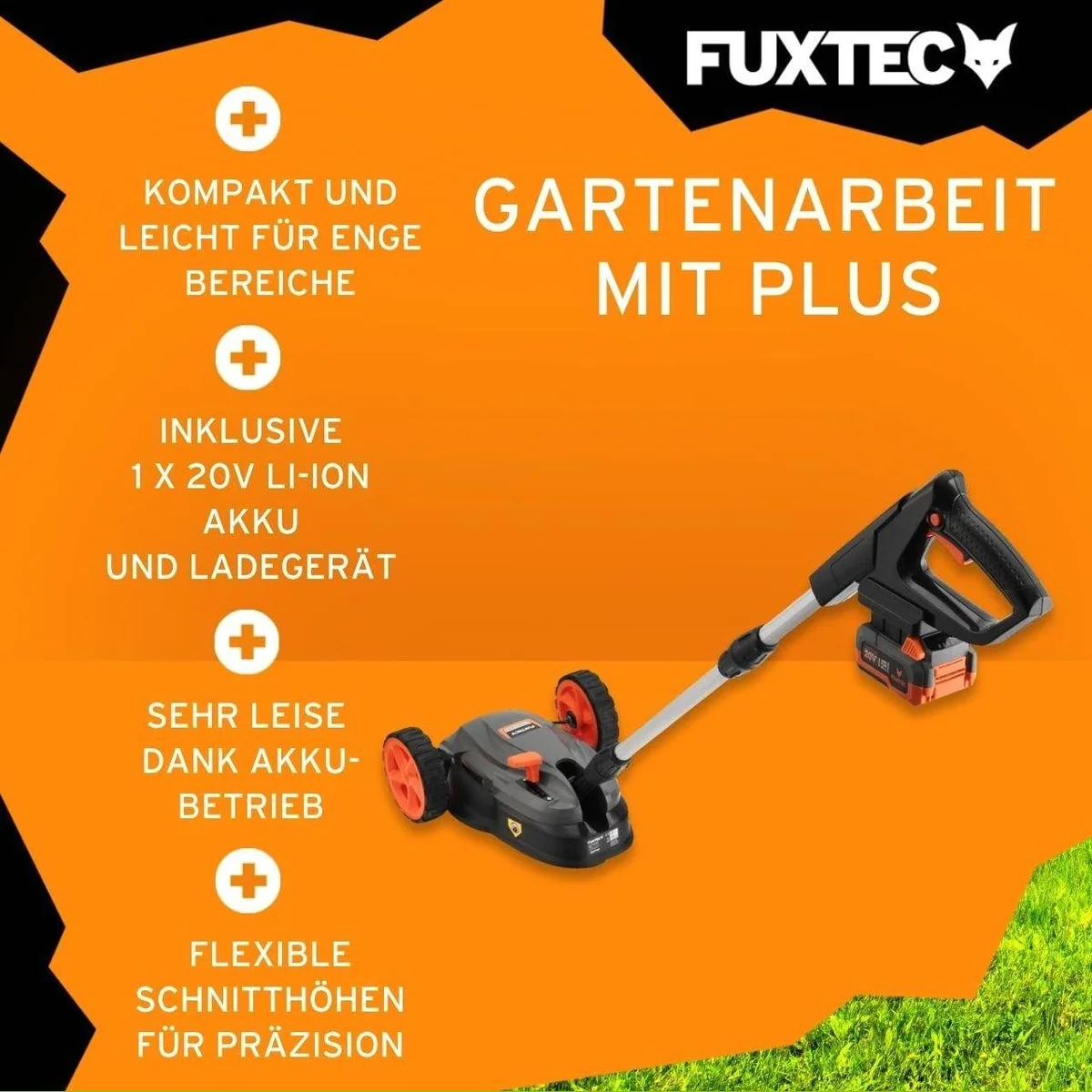 FUXTEC FX-E1RMEH20 Akkurasenmäher, 22 cm Schnittbreite, flexible Kugelkopfsteuerung, 20V Akku 3