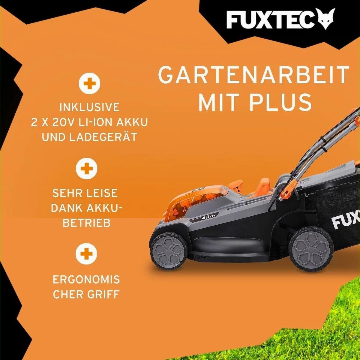 FUXTEC Akkurasenmäher FX-E2RM43PROSET, 43 cm Schnittbreite, 40V, variable Geschwindigkeit 5
