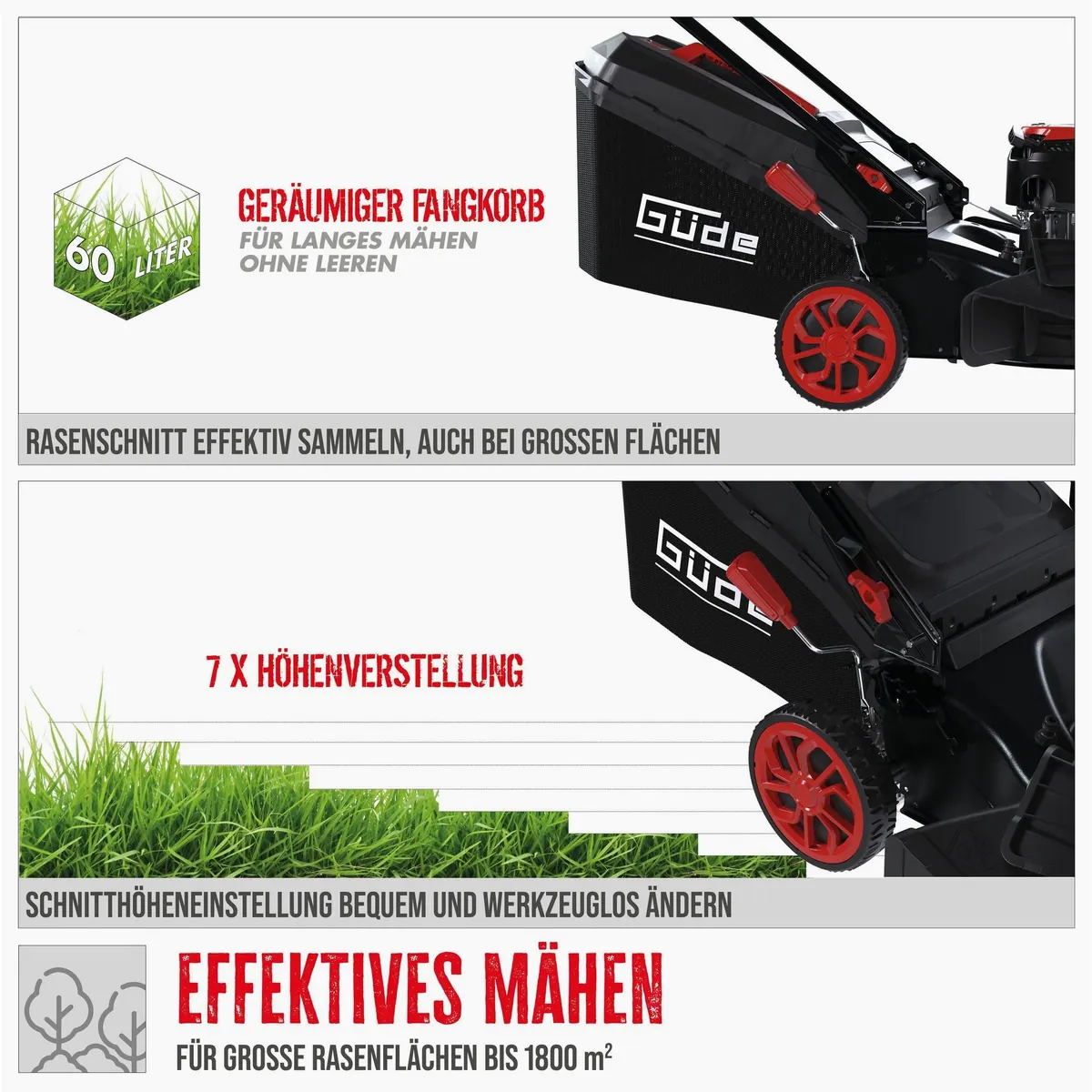 Güde Big Wheeler 514.9 R Benzinrasenmäher, 51 cm Schnittbreite, für Rasenflächen bis 1800 m² 5