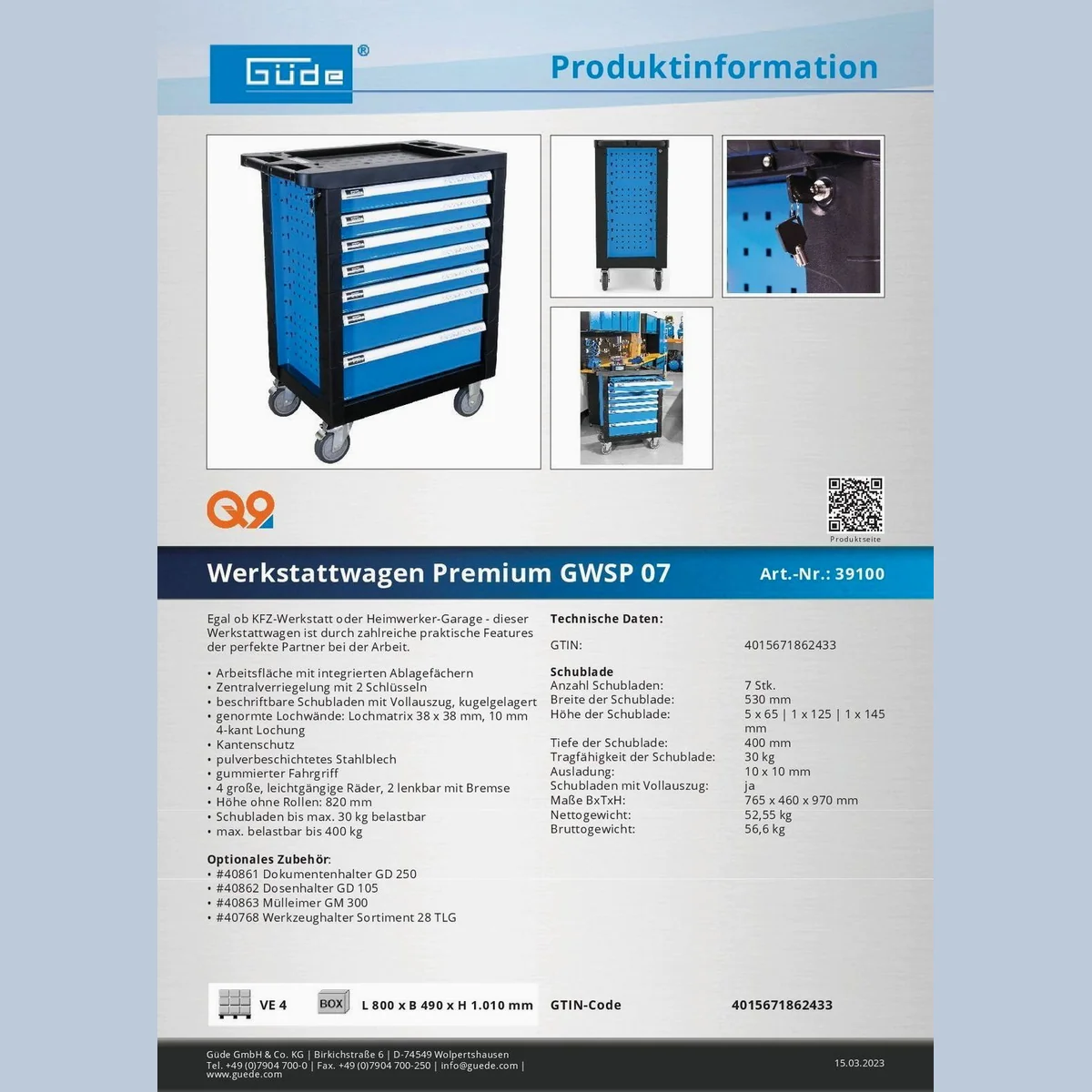 Güde GWSP 07 Werkzeugwagen, 7 Schubladen, robust, abschließbar, fahrbar 5