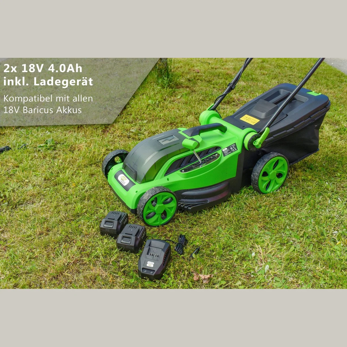 Green Tools Akkurasenmäher 36V, geräuscharm, kabellos, Mulchfunktion 3