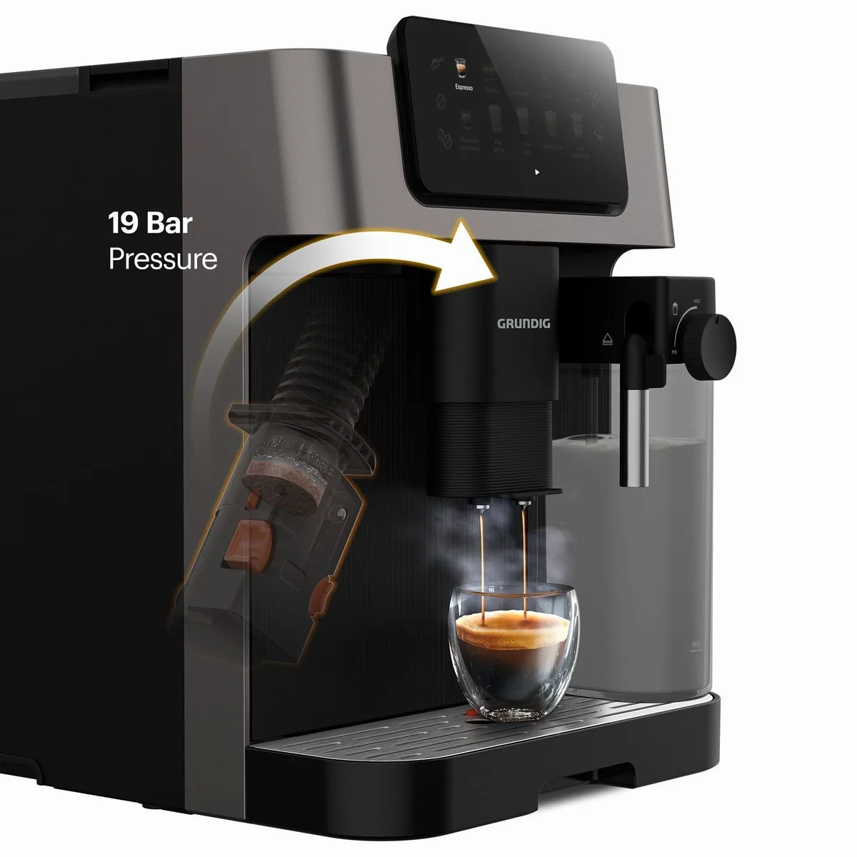 Grundig KVA 7230 Kaffeevollautomat, 19 Bar Druck, GrindPro & CreamyPro System 2