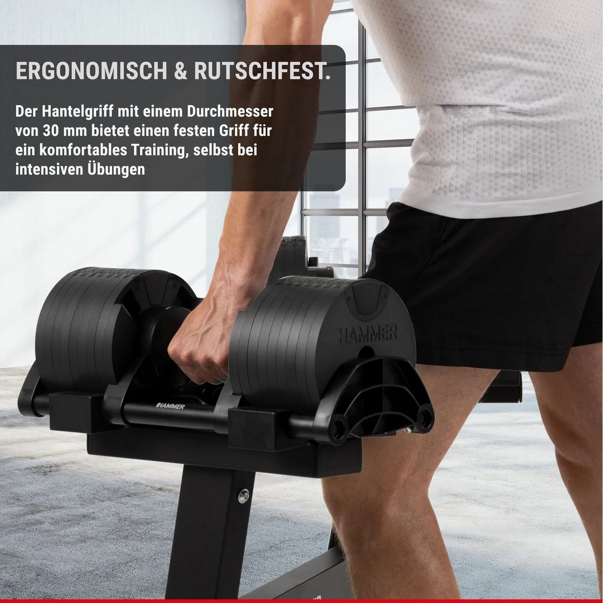 Hammer Smartlock Hantel-Set, Gewicht anpassbar, inklusive Ständer — 64 kg Gesamtgewicht 4