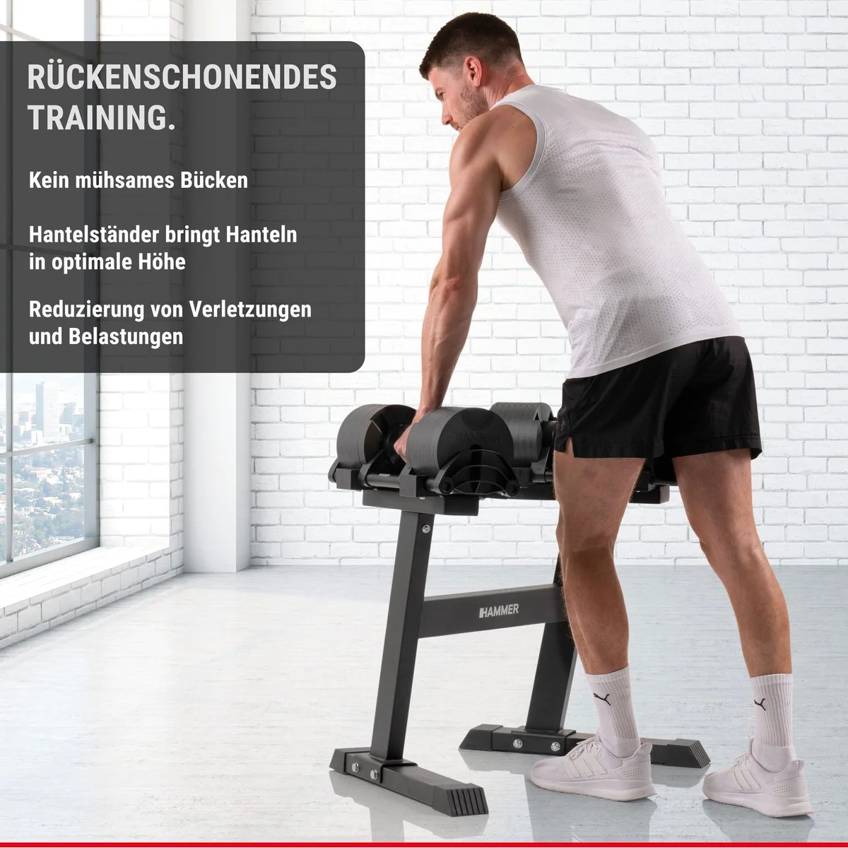 Hammer Smartlock Hantel-Set, Gewicht anpassbar, inklusive Ständer — 64 kg Gesamtgewicht 5