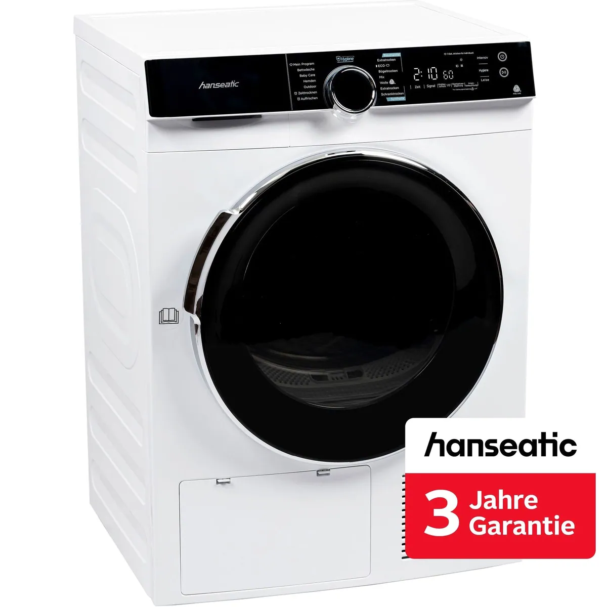 Hanseatic HWTK8A3GT Wärmepumpentrockner, energieeffizient, 8 kg Fassungsvermögen, Knitterschutz