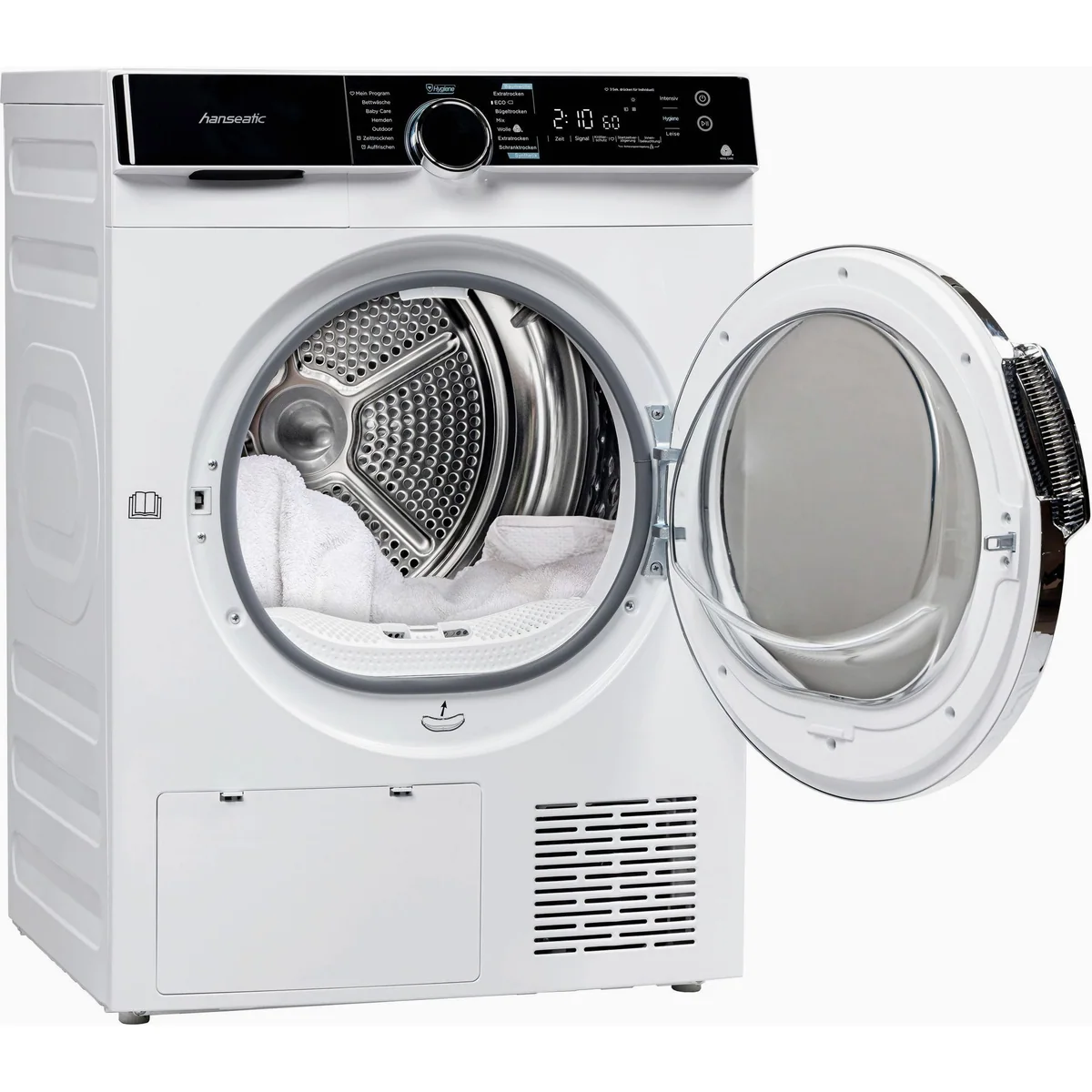 Hanseatic HWTK8A3GT Wärmepumpentrockner, energieeffizient, 8 kg Fassungsvermögen, Knitterschutz 3