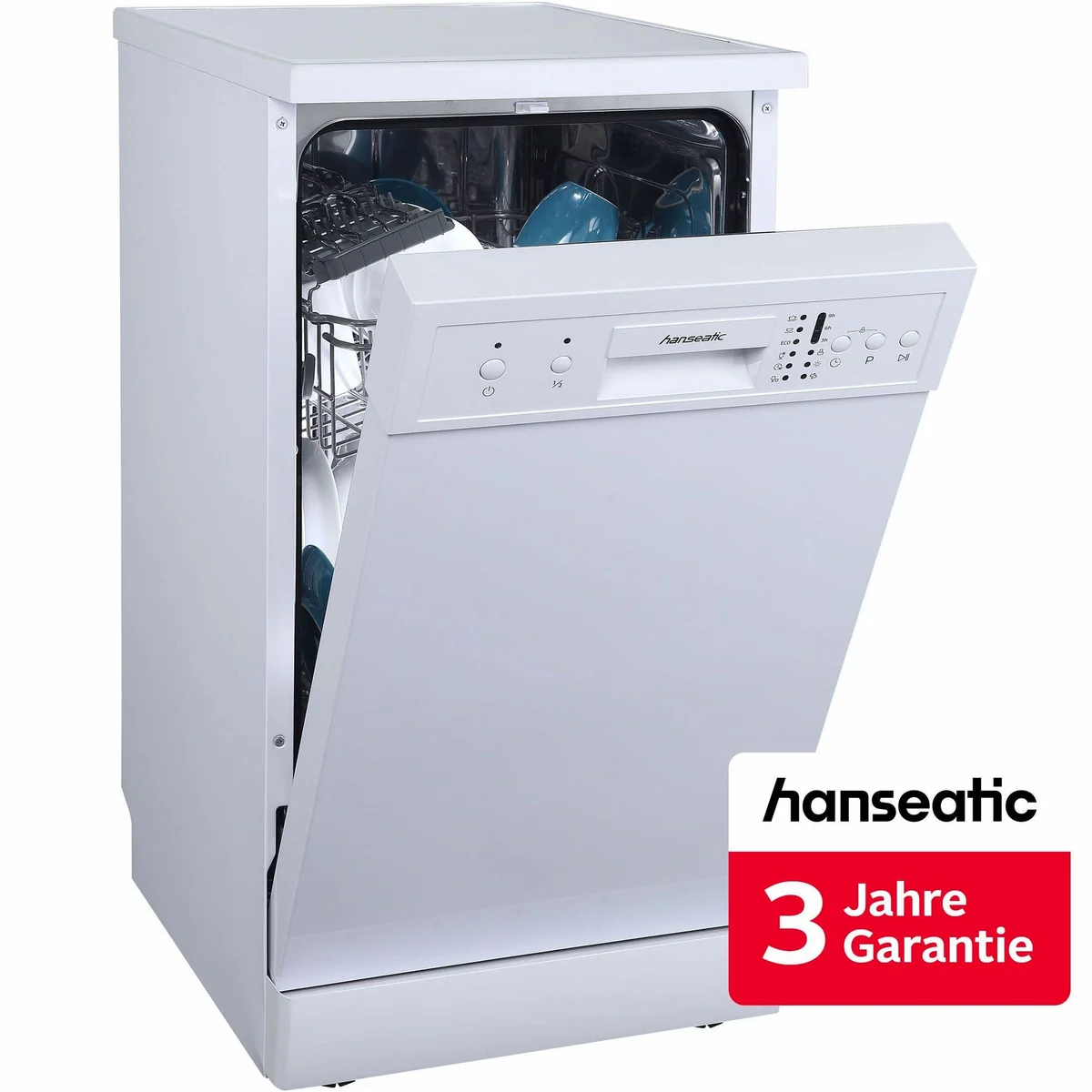 Hanseatic HG4585E97636W Standgeschirrspüler, 9 Maßgedecke, energiesparendes Eco-Programm