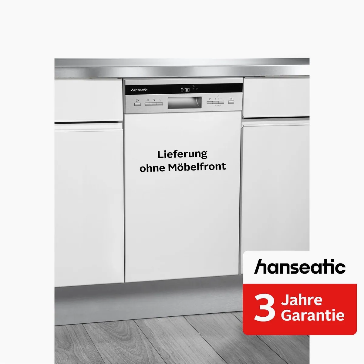Hanseatic HGTI4582D10J7736ES, teilintegrierbarer Geschirrspüler, 10 Maßgedecke, 3 Jahre Garantie