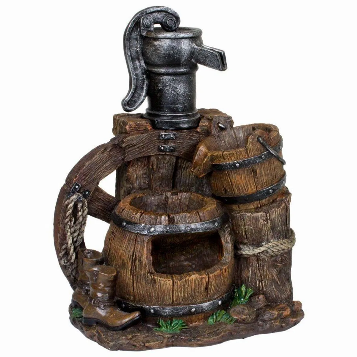 Harms Import NEREUS Gartenbrunnen, Holz-Stein-Optik, leistungsstarke Pumpe — 350 l/h, wetterbeständig, pflegeleicht 2