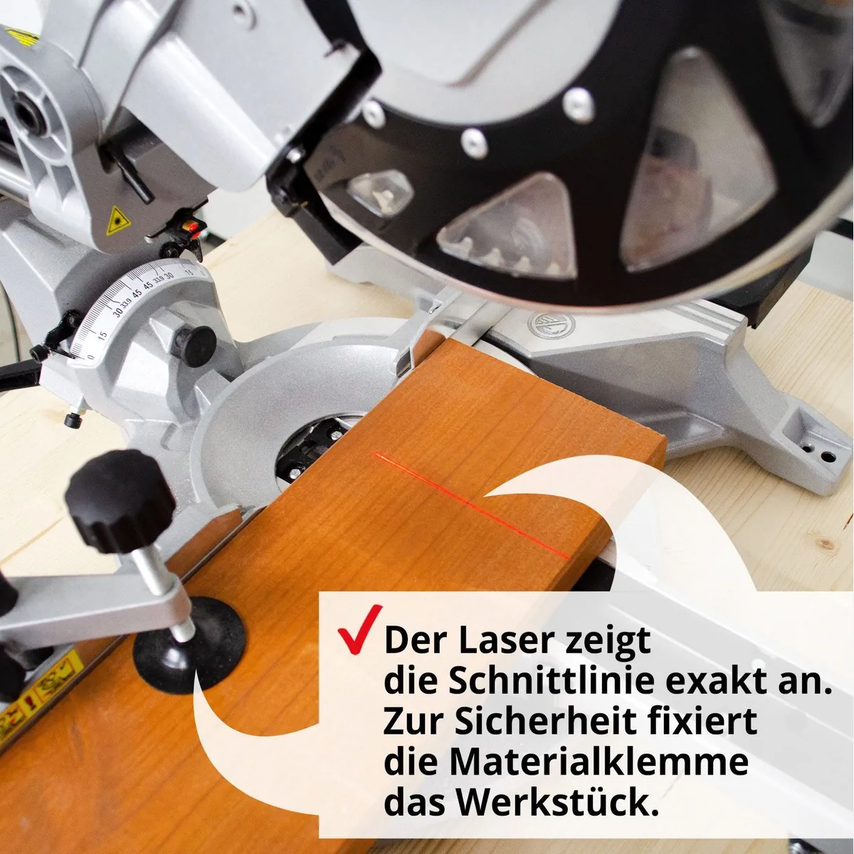 Hecht Zug-Kapp-Gehrungssäge 254 mm, 2350 Watt Leistung, Laser-Schnittlinie, Absauganschluss 2
