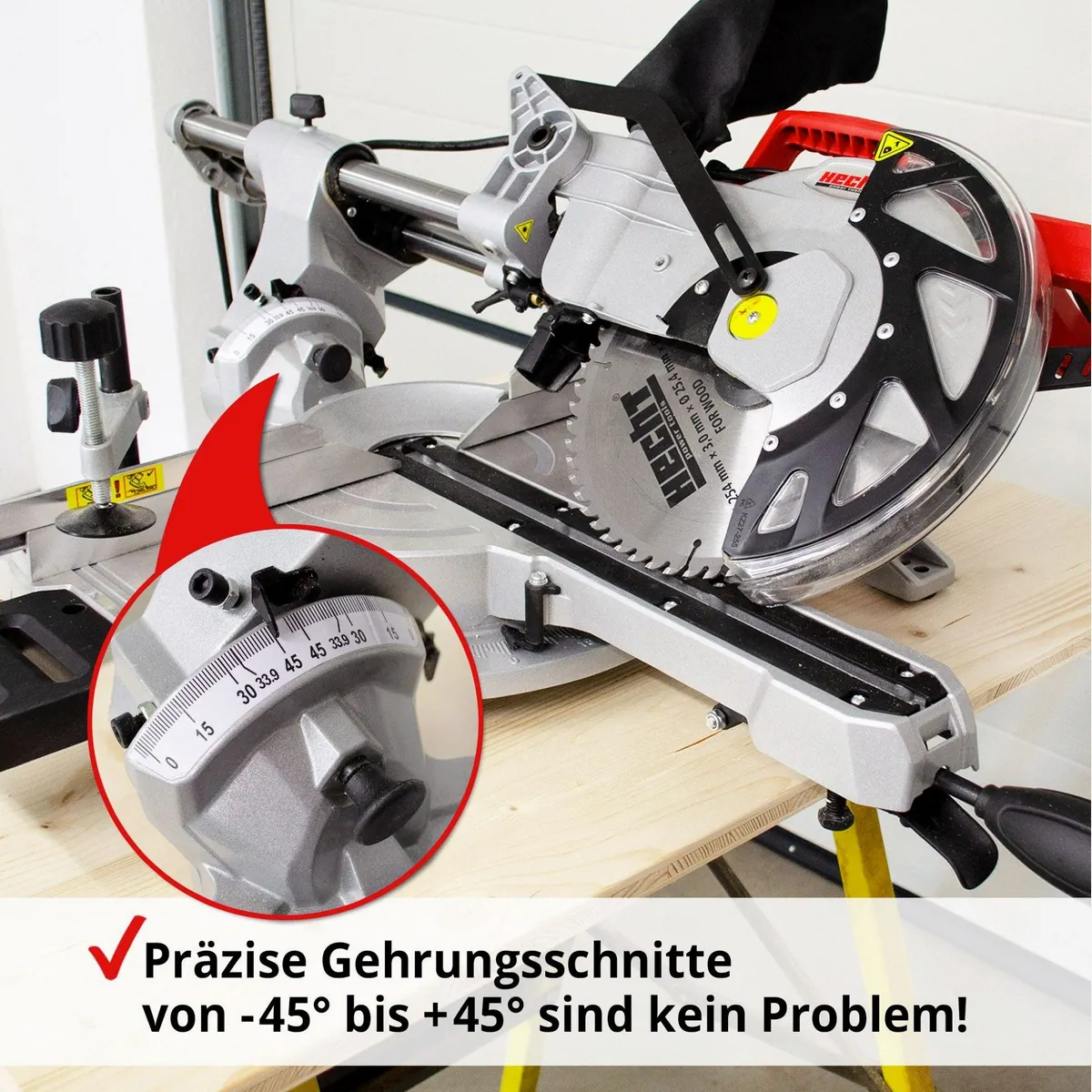 Hecht Zug-Kapp-Gehrungssäge 254 mm, 2350 Watt Leistung, Laser-Schnittlinie, Absauganschluss 4