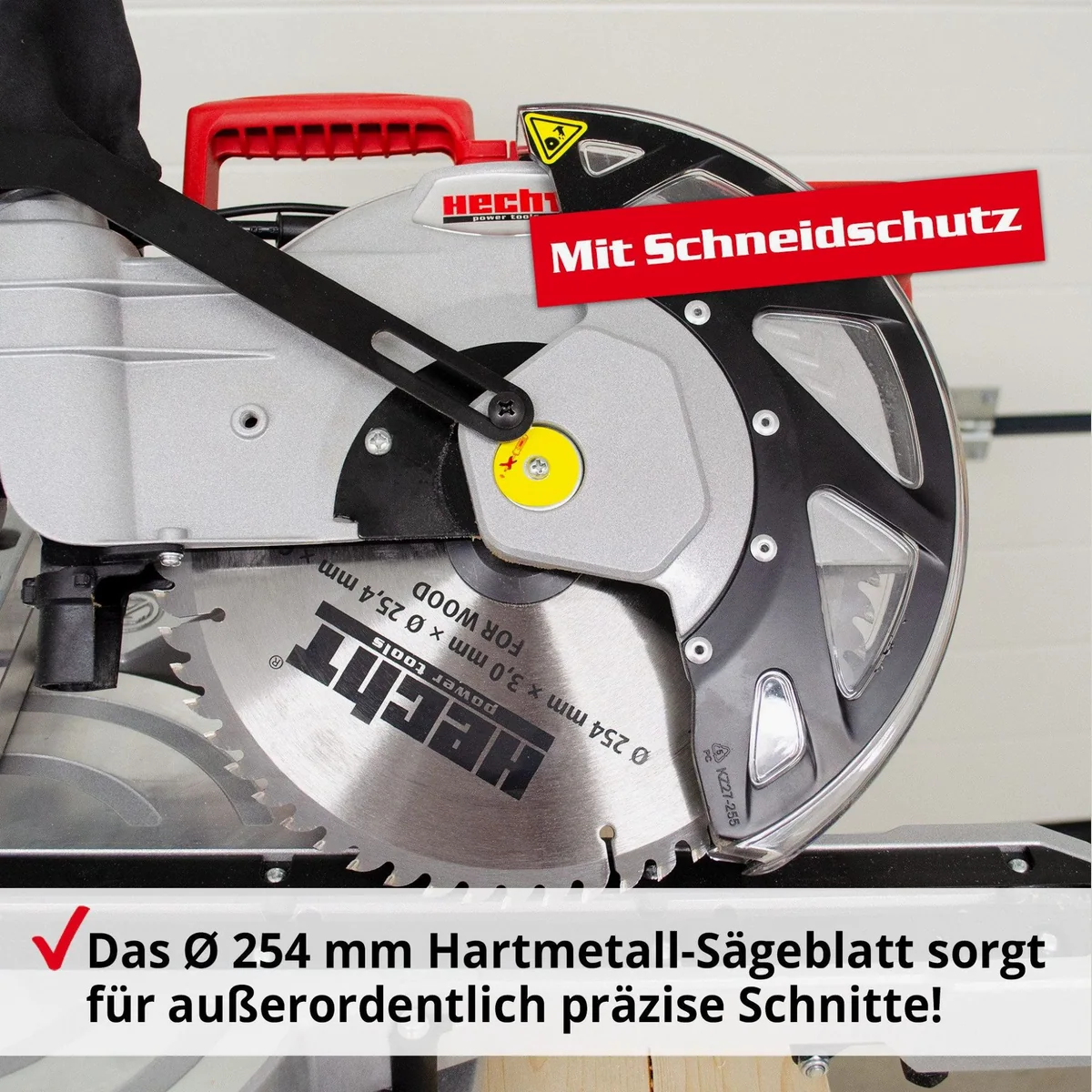 Hecht Zug-Kapp-Gehrungssäge 254 mm, 2350 Watt Leistung, Laser-Schnittlinie, Absauganschluss 5