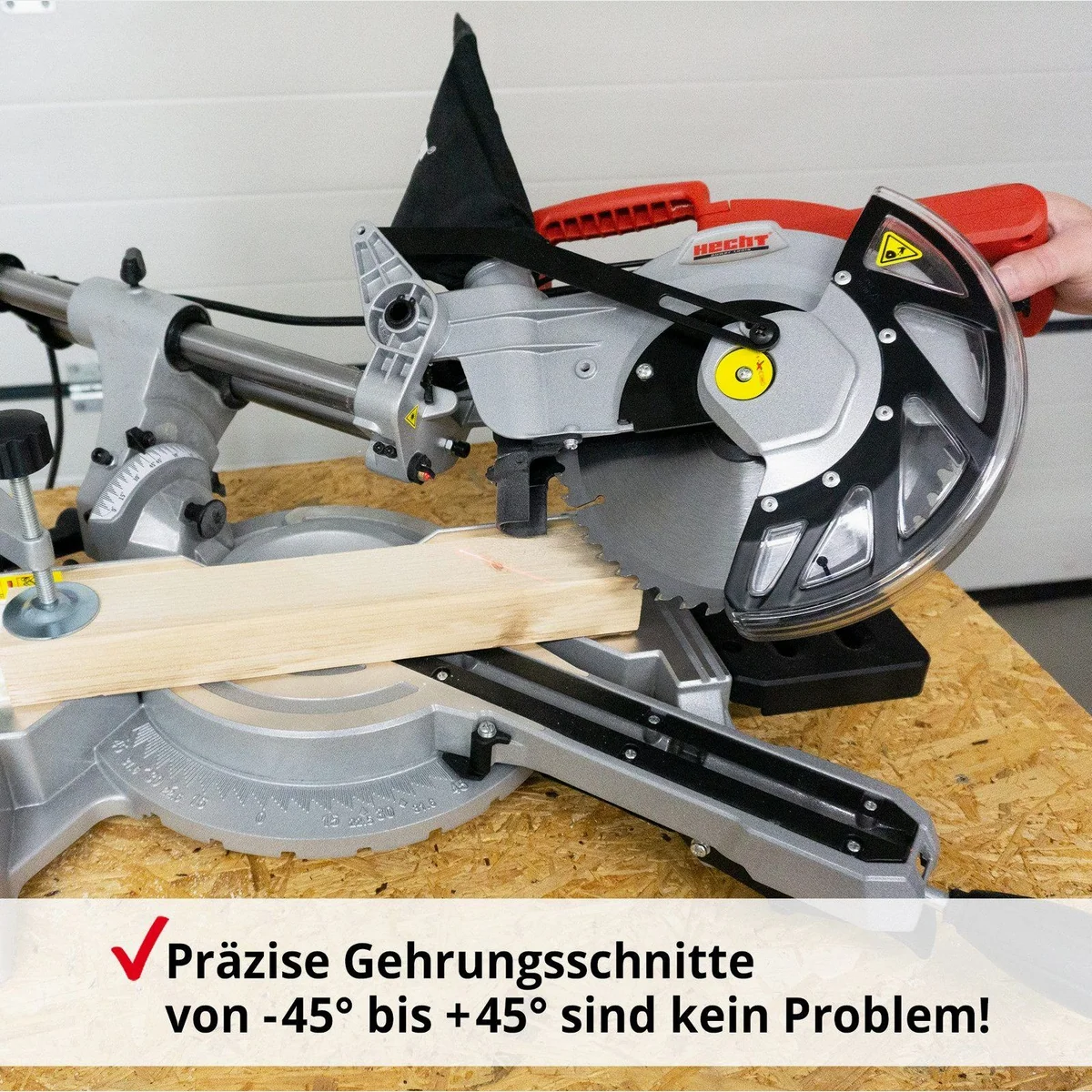 Hecht 828 Kappzugsäge, 1800 W Leistung, 4900 U/min Drehzahl, integrierter Laser 3