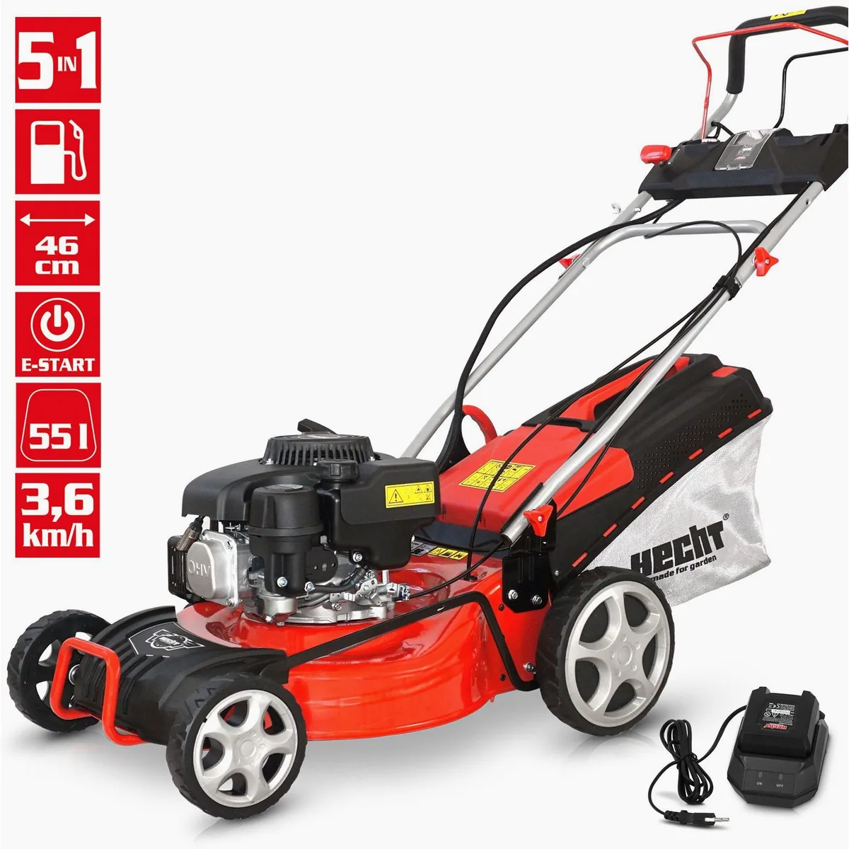 Hecht 547 SWE Benzinrasenmäher, Elektrostart, 5-in-1 Funktion — 46 cm Schnittbreite, 3,7 PS, 55L Fangkorb 2
