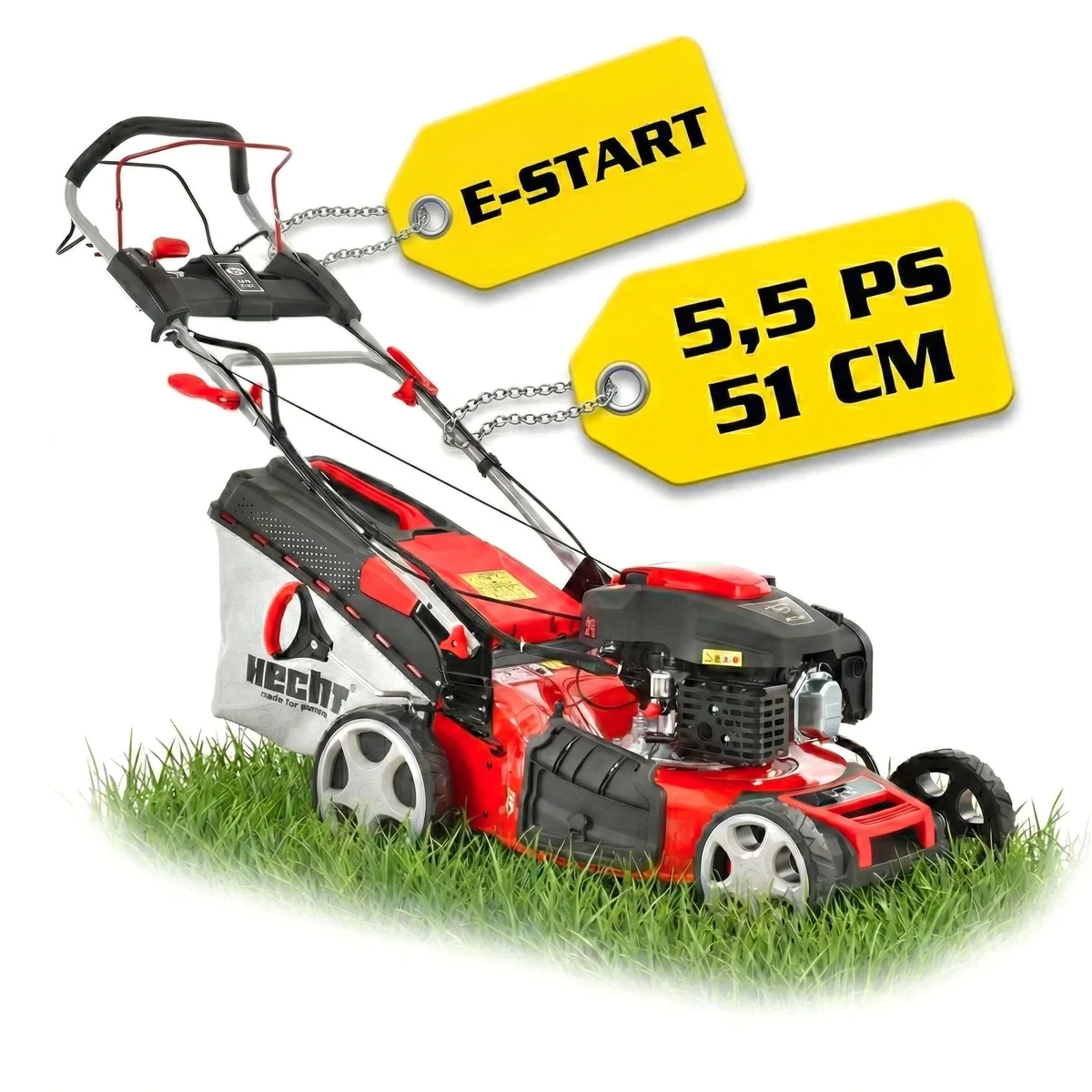 Hecht Benzinrasenmäher 551 SXE, Elektrostart, 5-in-1 Funktion, 65L Fangkorb