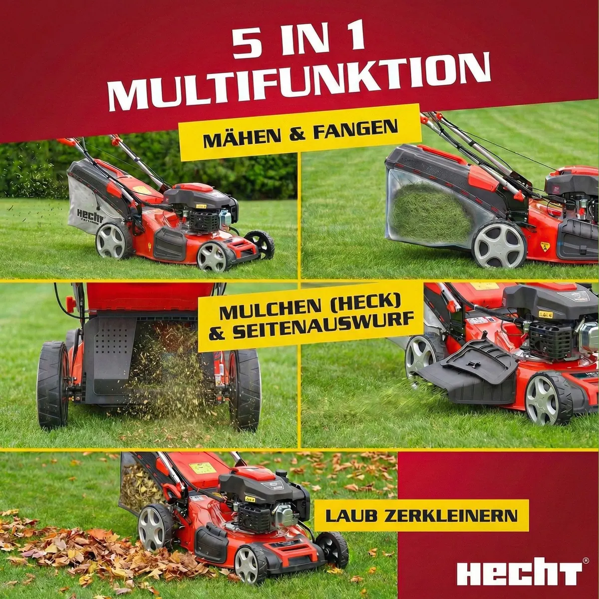 Hecht Benzinrasenmäher 551 SXE, Elektrostart, 5-in-1 Funktion, 65L Fangkorb 2