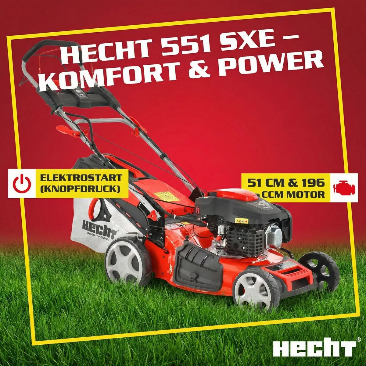 Hecht Benzinrasenmäher 551 SXE, Elektrostart, 5-in-1 Funktion, 65L Fangkorb 5